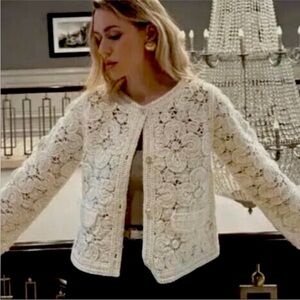NWT REVOLVE x House of Harlow 1960 Off White Crochet Cardigan, size L
